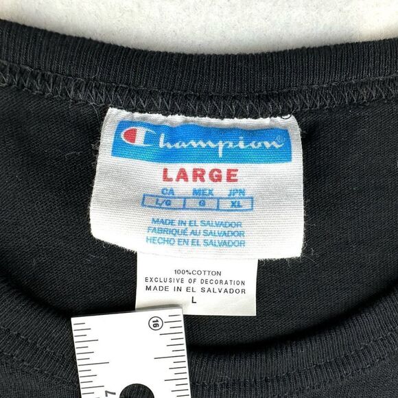 Champion Blue Bar Vintage 70s Black Big Stitched Logo T Shirt Men’s L - Picture 4 of 10